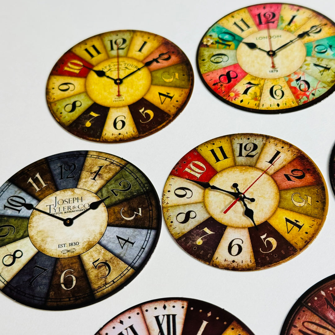 GRUNGE CLOCK FACES Ephemera For Journals Scrapbooks and Planners  ~ 10 Pieces ~ Each Piece is 60mm