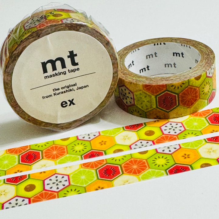 KIWI HEXAGON FRUITS Mt Washi Tape - 1 Roll  - 15mm x 7m (23 Feet)
