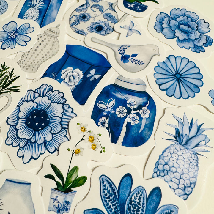 BLUE & WHITE CHINA Favorites Peelable Stickers ~ 46 Pieces ~ Each Sticker is 38mm