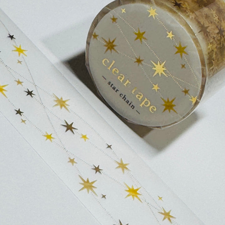 GOLD STAR CHRISTMAS GARLAND CHAIN Mind Wave PET Washi Tape ~ 1 Roll ~ 30mm x 3m (10 Feet)