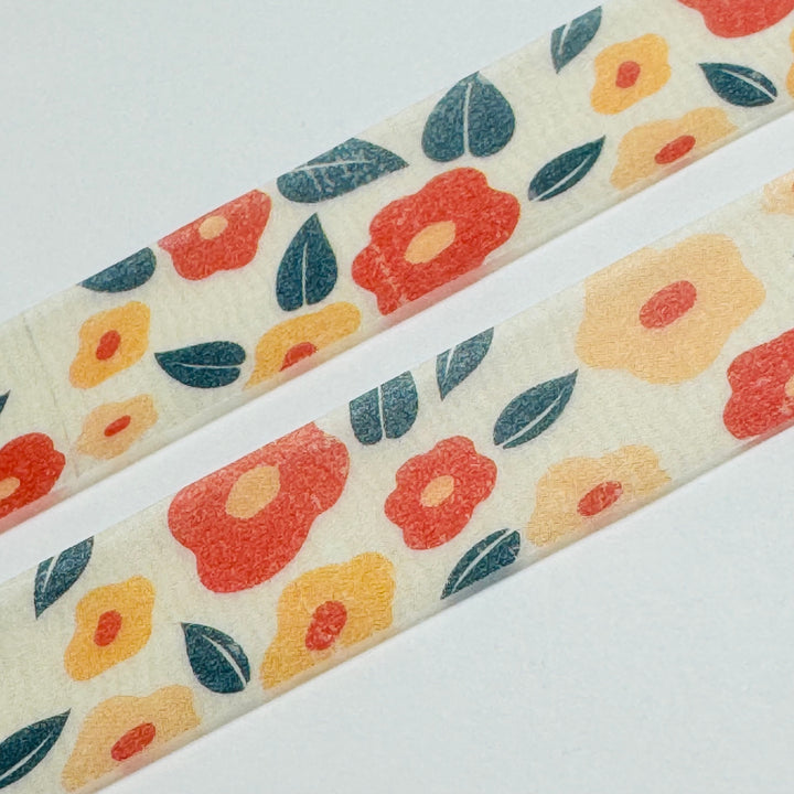BLOOMING CAMELLIA CREPES Floral Saien Masking Washi Tape ~ 1 Roll ~ 15mm x 7m (23 Feet)