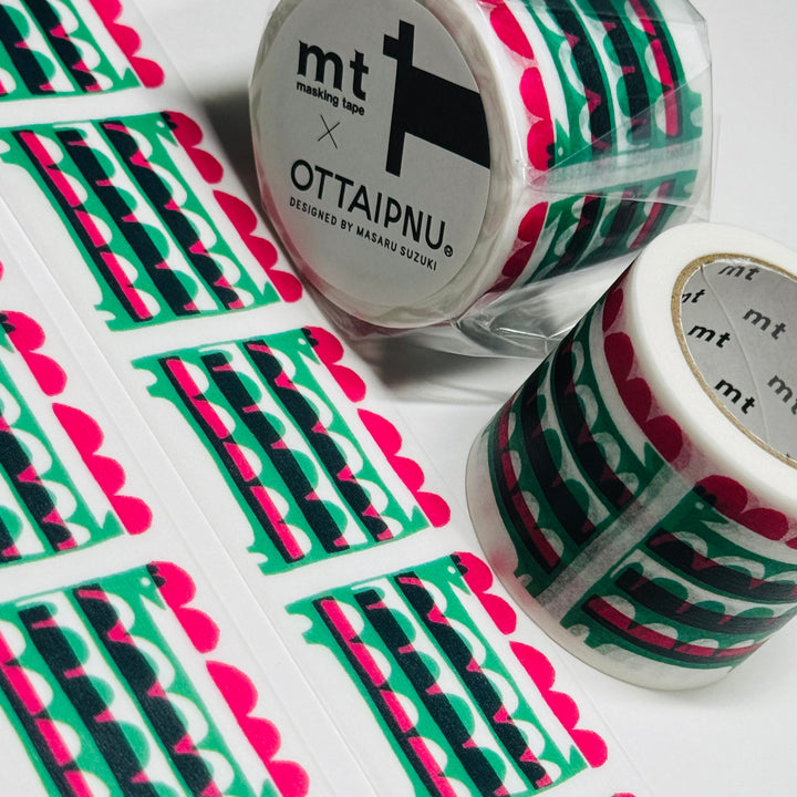 TATTAN DOG RED & GREEN OTTAIPNU Designed By Masaru Suzuki For Mt Washi Tape - 1 Roll - 35mm x 7m (23 Feet)