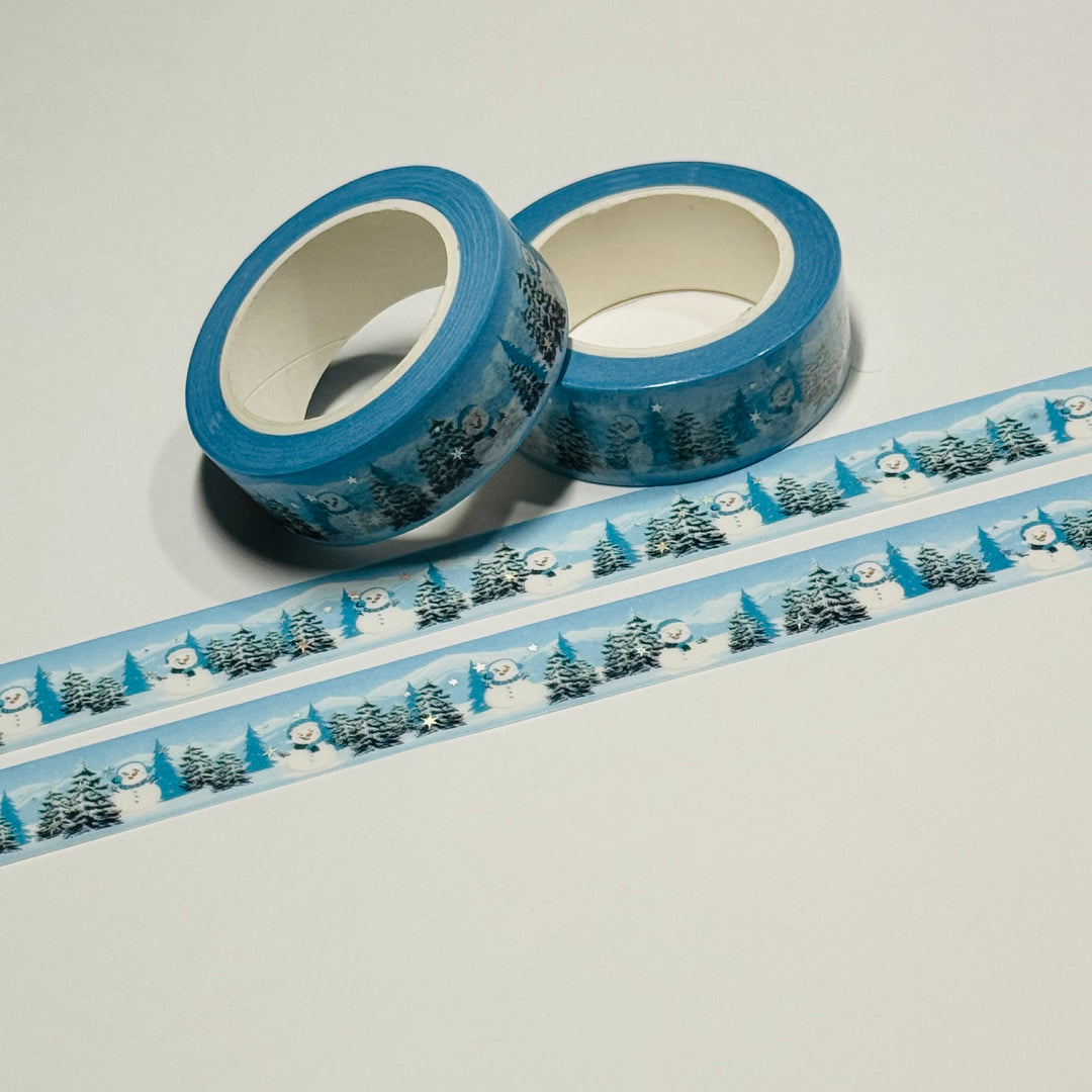 SNOWMAN DOUGLAS FURS BLUE Silver Foil Washi Tape ~ 1 Roll ~ 15mm x 10m (33 Feet)