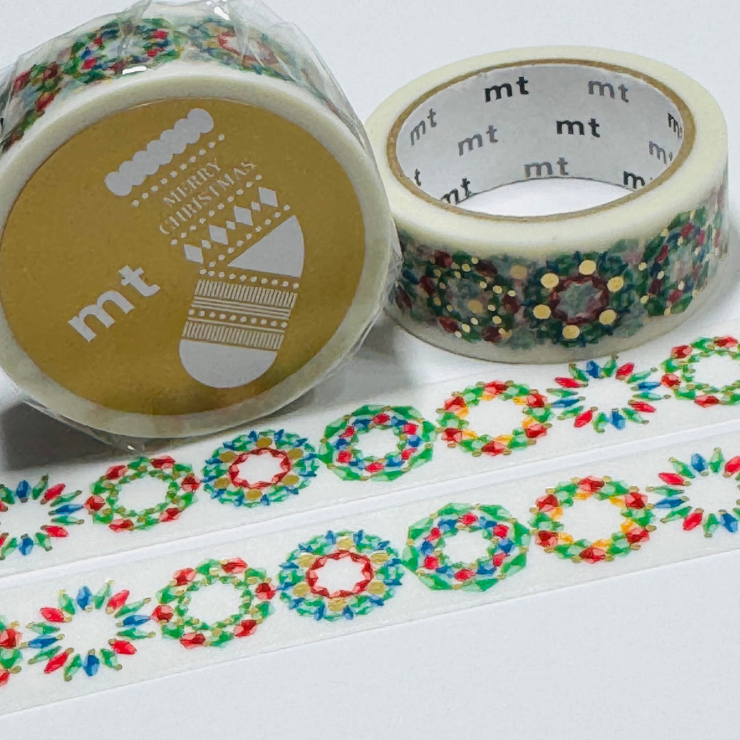 BRIGHT COLORFUL CHRISTMAS BEADS Gold Foil MT Washi Tape ~ 1 Roll ~ 15mm x 5m (16 Feet)