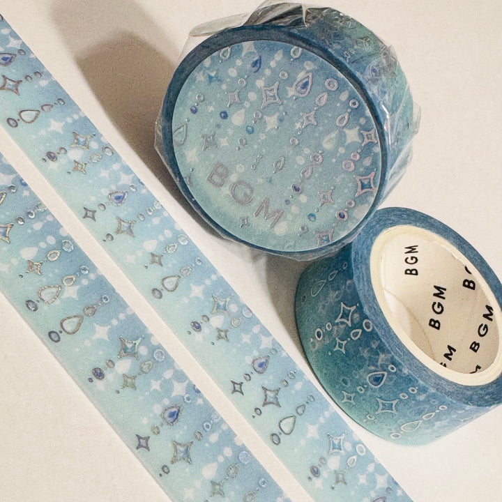 GARLAND DROPS Snow Blue In Silver Foil Designed By BGM Washi Tape ~ 1 Roll ~ 15mm x 5m (16 Feet)