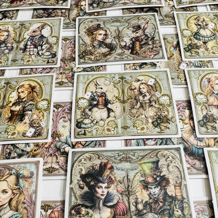 STEAMPUNK WONDERING ALICE Peelable Stickers  ~ 30 Pieces ~ 2 x 2.75 Inches Each