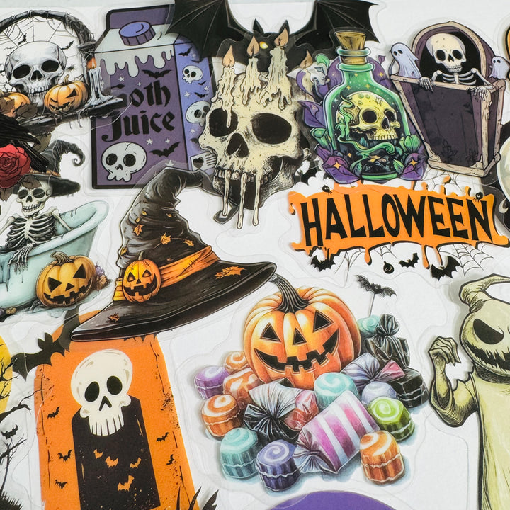 A TASTE OF MACABRE Halloween Peelable PET Stickers  ~ 50 Pieces ~ Each Sticker is 30 - 60mm