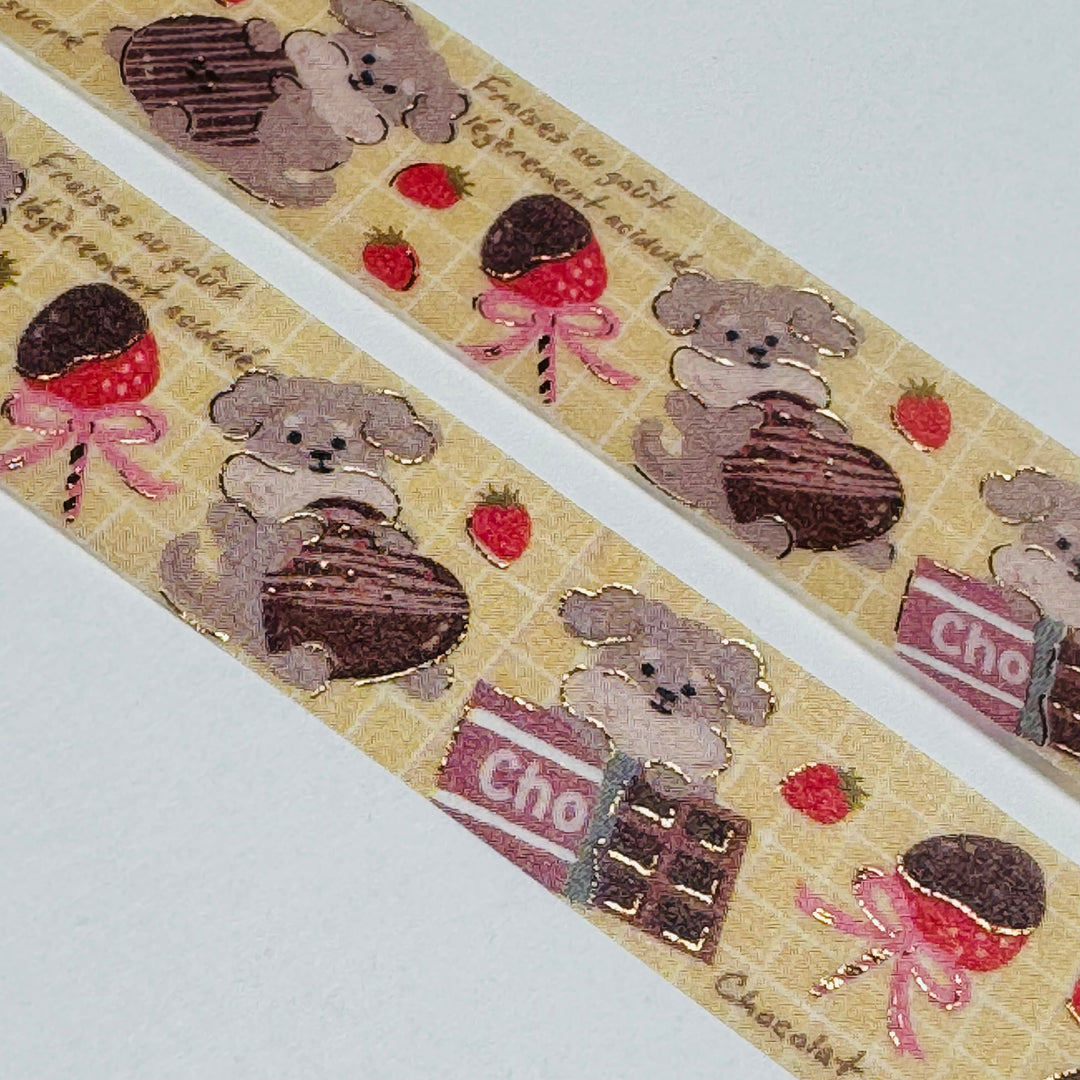 PUPPIES & CHOCOLATE SWEETS Gold Foil Saien Masking Washi Tape ~ 1 Roll ~ 15mm x 7m (23 Feet)