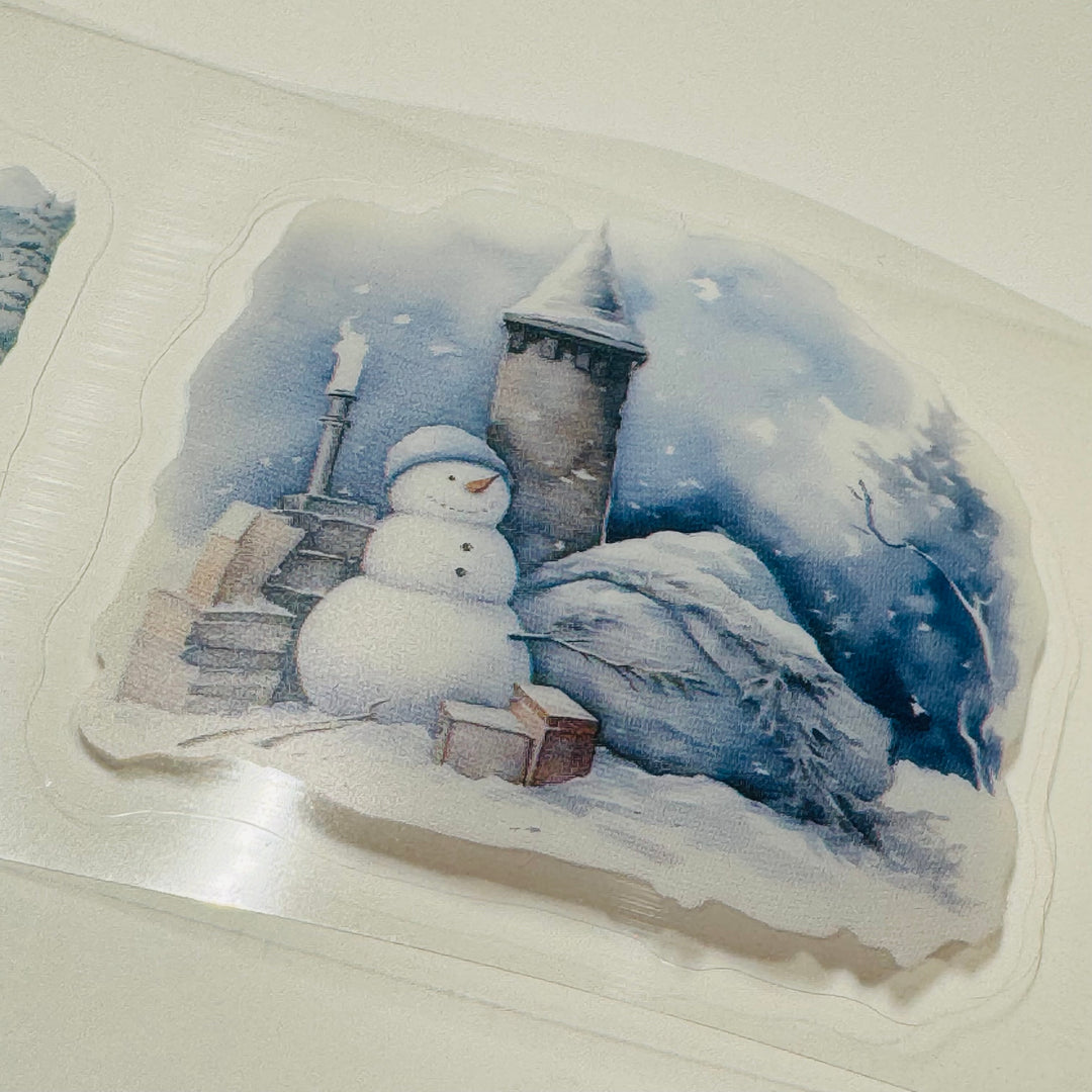 PRETTY WINTER SNOW SCENES Pre-Cut PET Washi Tape ~ 1 Roll - 50mm x 2m (7 Feet of Washi Stickers)