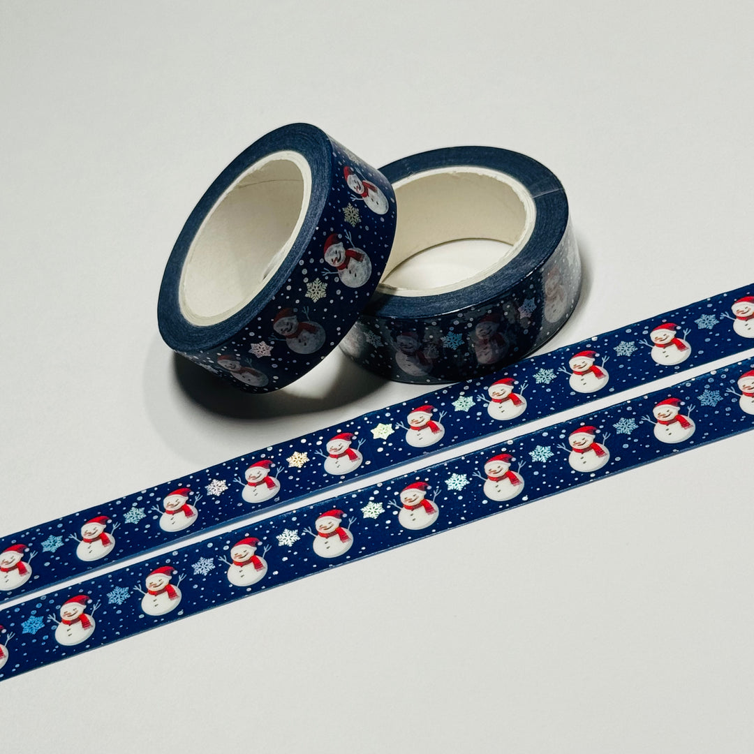 RED WHITE & BLUE PATRIOTIC SNOWMAN Silver Foil Washi Tape ~ 1 Roll ~ 15mm x 10m (33 Feet)