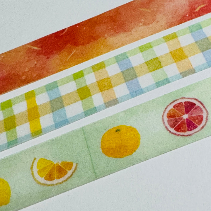 CITRUS SUMMER FRUIT Saien Masking Washi Tape Set ~ 3 Roll ~ 15mm x 7m (23 Feet Each Roll)