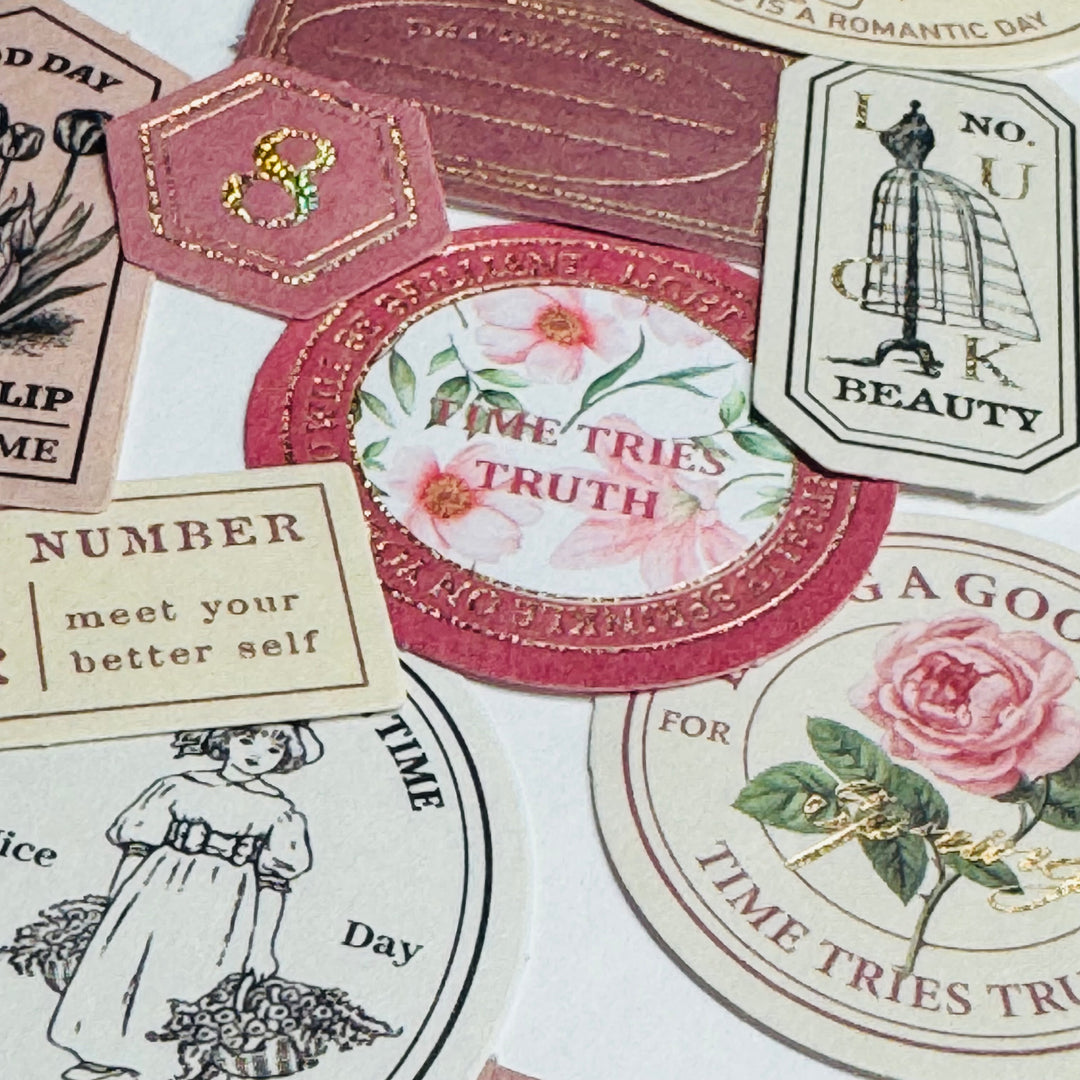 RECORD MY LIFE MOMENTS Gold Foil Label Stickers Box ~ 40 Stickers ~ 46-57mm Each