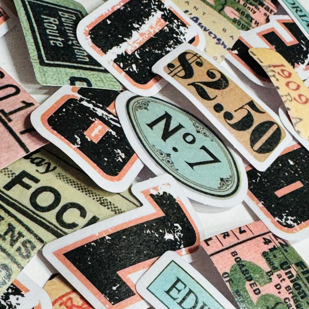 ALTERNATIVE GRUNGE MANUSCRIPT FRAGMENTS  Peelable Stickers  ~ 46 Stickers ~ 40mm Each