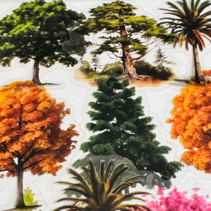 SEASONAL TREES In FULL BLOOM Peelable PET Stickers  ~ 50 Stickers ~ Approximately 2 Inches Each