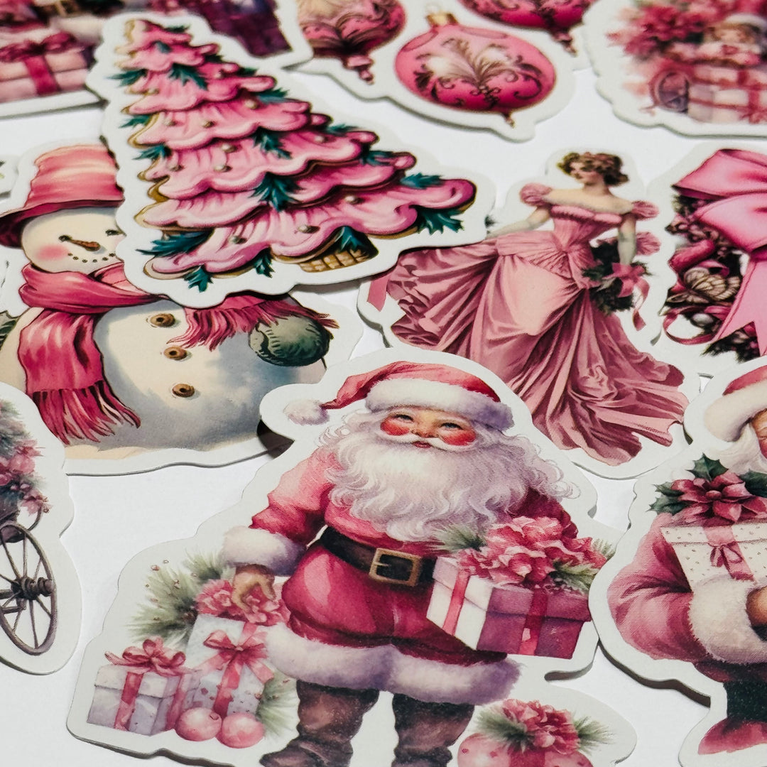 PINK OLD FASHIONED CHRISTMAS Stickers ~ 32 Pieces ~ 1.5 to 2.5 Inches