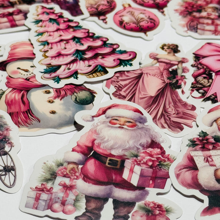 PINK OLD FASHIONED CHRISTMAS Stickers ~ 32 Pieces ~ 1.5 to 2.5 Inches