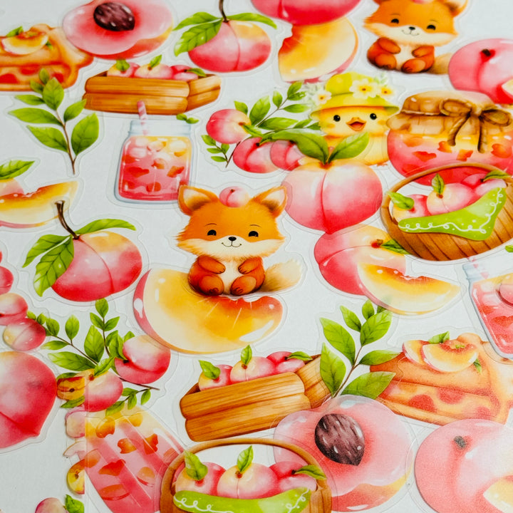 JUICY PEACHES FOX & BUNNY FAVORITES Peelable PET Stickers  ~ 40 Pieces ~ Each Sticker is 25-45mm