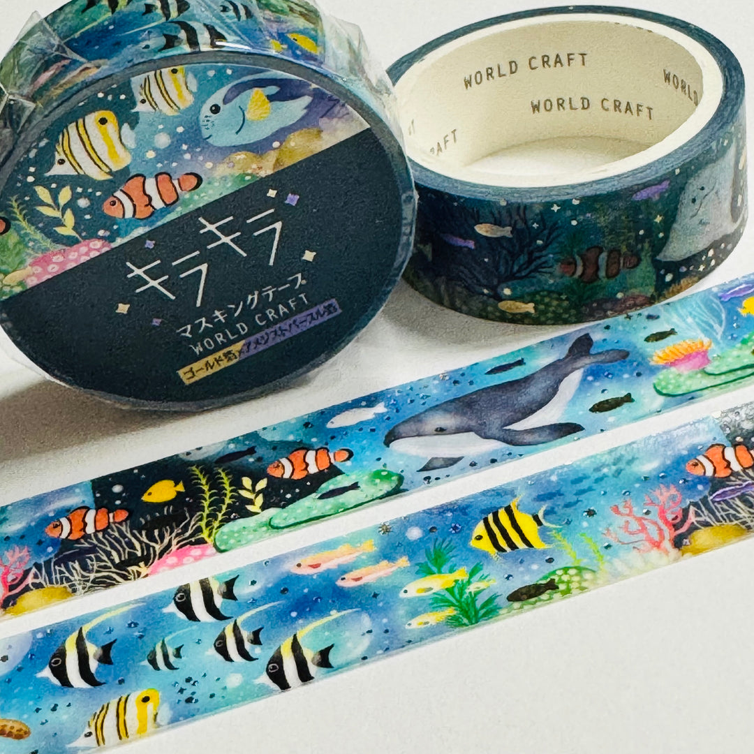 UNDERWATER SEA LIFE Purple & Gold Foil World Craft Washi Tape  ~ 1 Roll ~ 15mm x 5m (16 Feet)