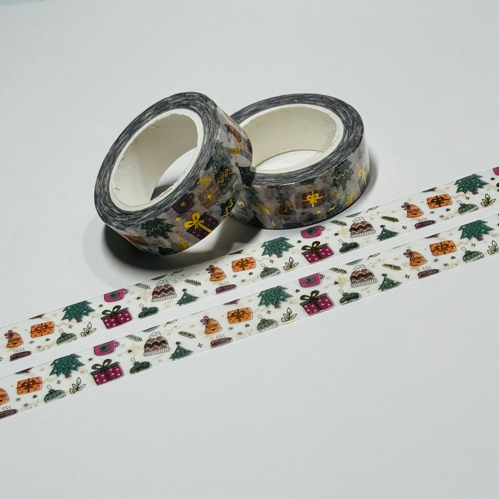 PRESENTS ALL AROUND Gold Foil Washi Tape ~ 1 Roll ~ 15mm x 10m (33 Feet)