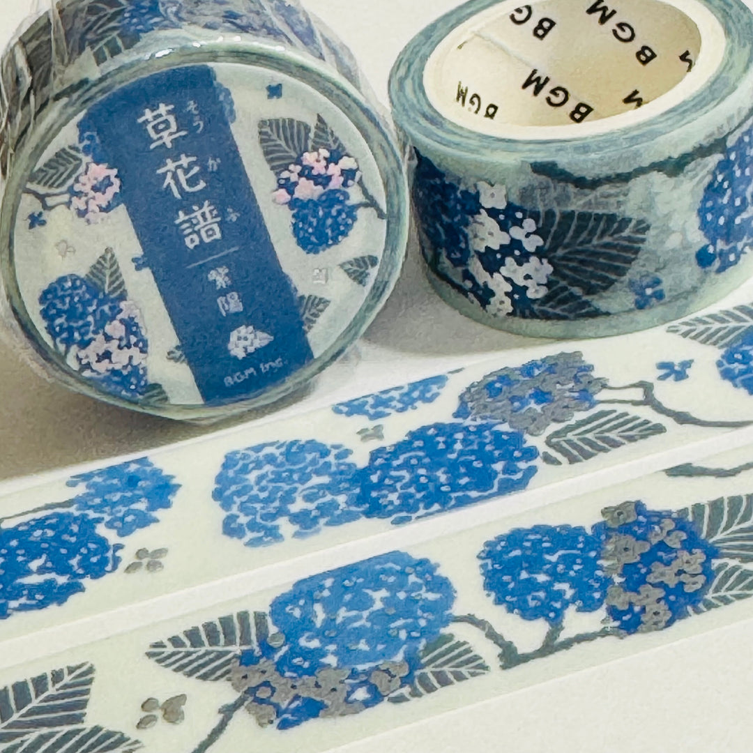 PERIWINKLE BLUE Hydrangeas Silver Foil Washi Tape Designed By BGM ~ 1 Roll ~ 20mm x 5m (16 Feet)