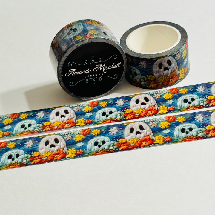 WINDBLOWN EMBROIDERED HALLOWEEN GHOSTS Amanda Mischell Washi Tape ~ 1 Roll ~ 24mm x 10m (33 Feet)