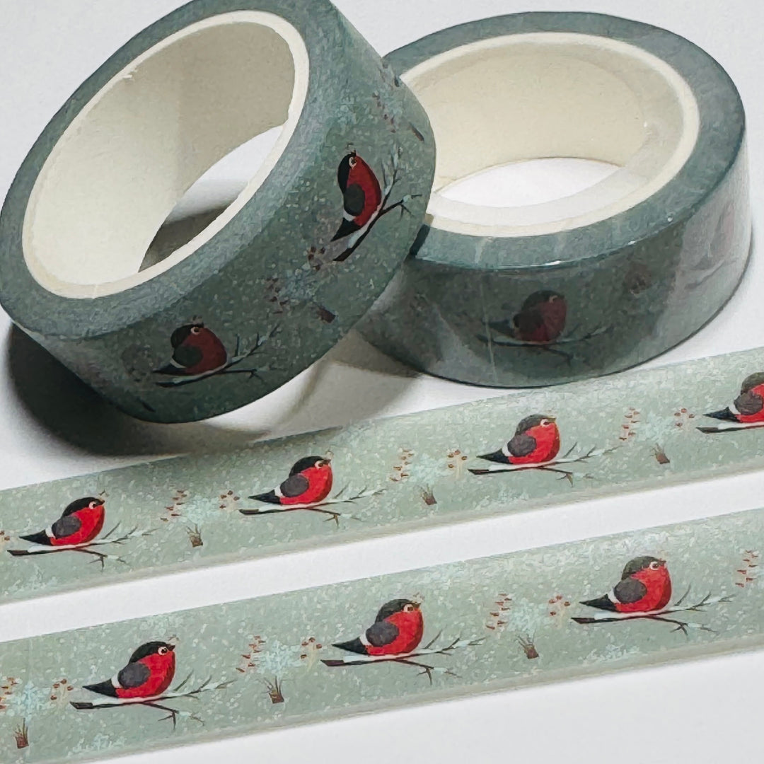 WINTER RED SNOW BIRDS In FLURRIES Washi Tape ~ 1 Roll ~ 15mm x 10m (33 Feet)