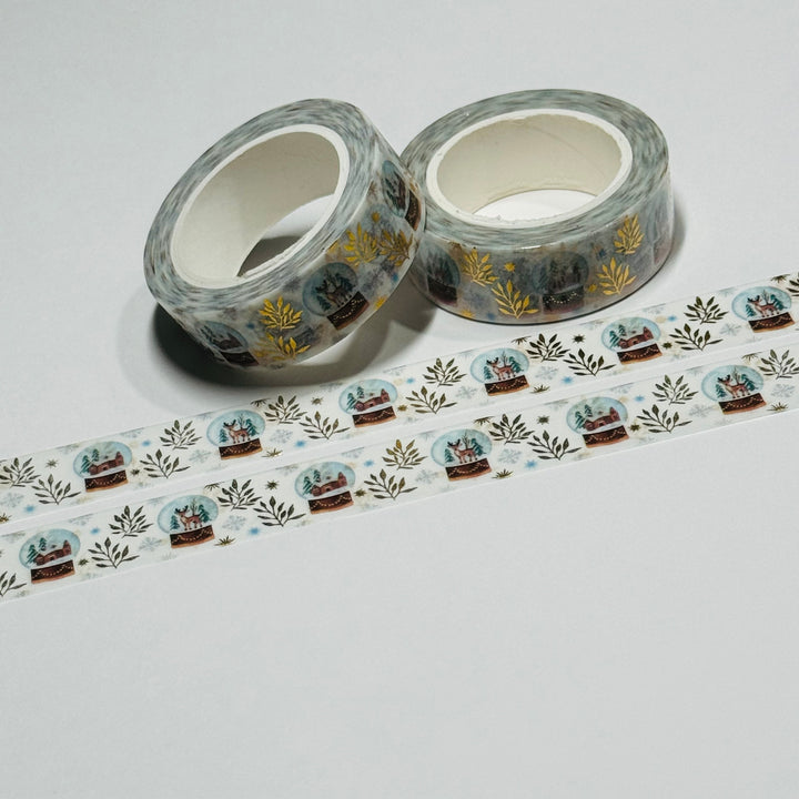 WINTER SNOWGLOBES Gold Foil Washi Tape ~ 1 Roll ~ 15mm x 10m (33 Feet)