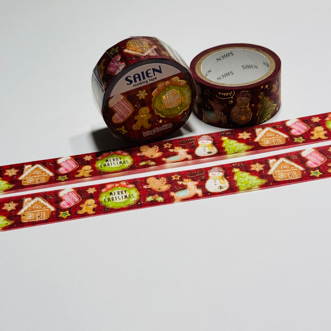 DECORATED CUT-OUT COOKIES  Christmas Saien Gold Foil Masking Washi Tape ~ 1 Roll ~ 20mm x 5m (16 Feet)