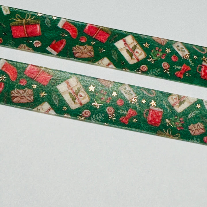 CHRISTMAS GIFT EXCHANGE Gold Foil Washi Tape ~ 1 Roll ~ 15mm x 10m (33 Feet)