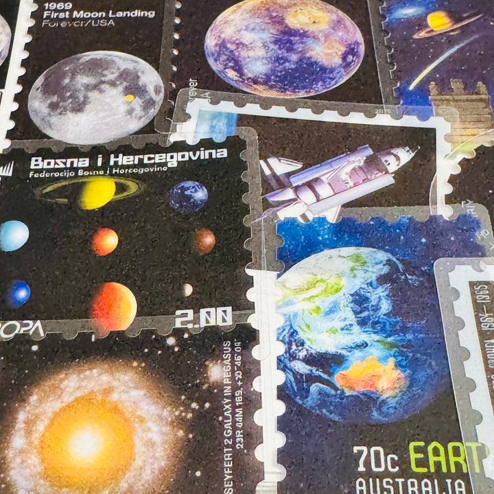 SCIENTIFIC GALAXY NIGHT SKY Space Stamp Peelable PET Stickers  ~ 55 Pieces ~ Approximately 2 Inches Each