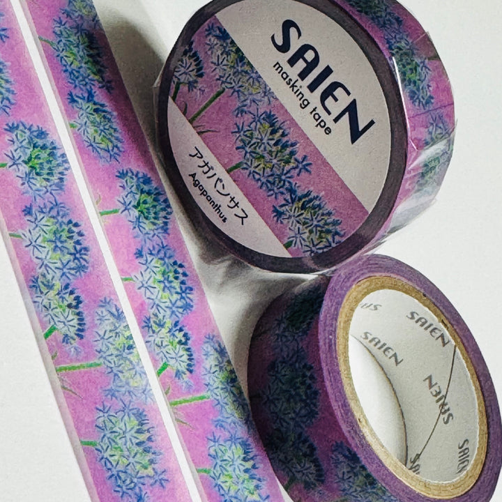 VIOLET AFRICAN LILIES AGAPANTHUS Floral Saien Masking Washi Tape ~ 1 Roll ~ 15mm x 7m (23 Feet)
