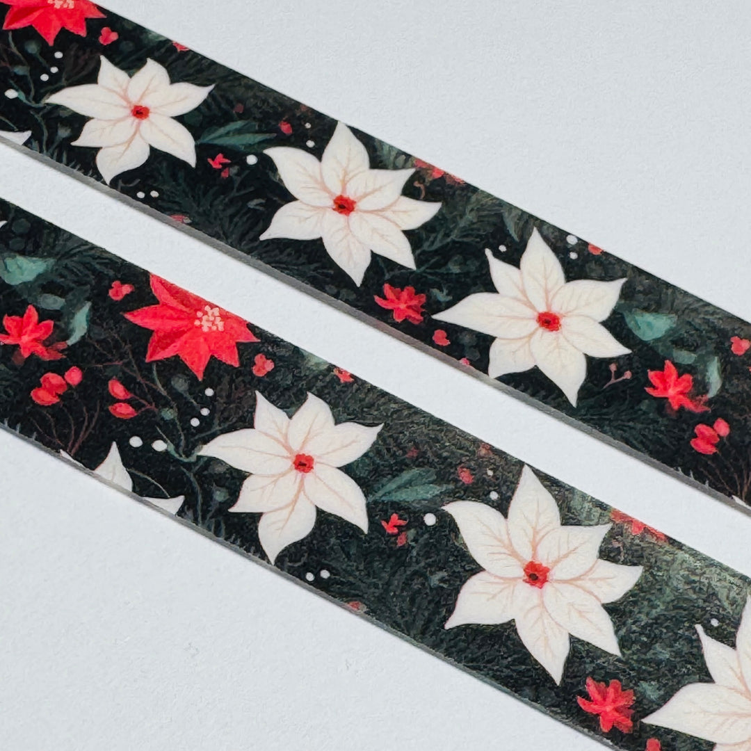 WHITE POINSETTIAS CHRISTMAS Washi Tape ~ 1 Roll ~ 15mm x 10m (33 Feet)