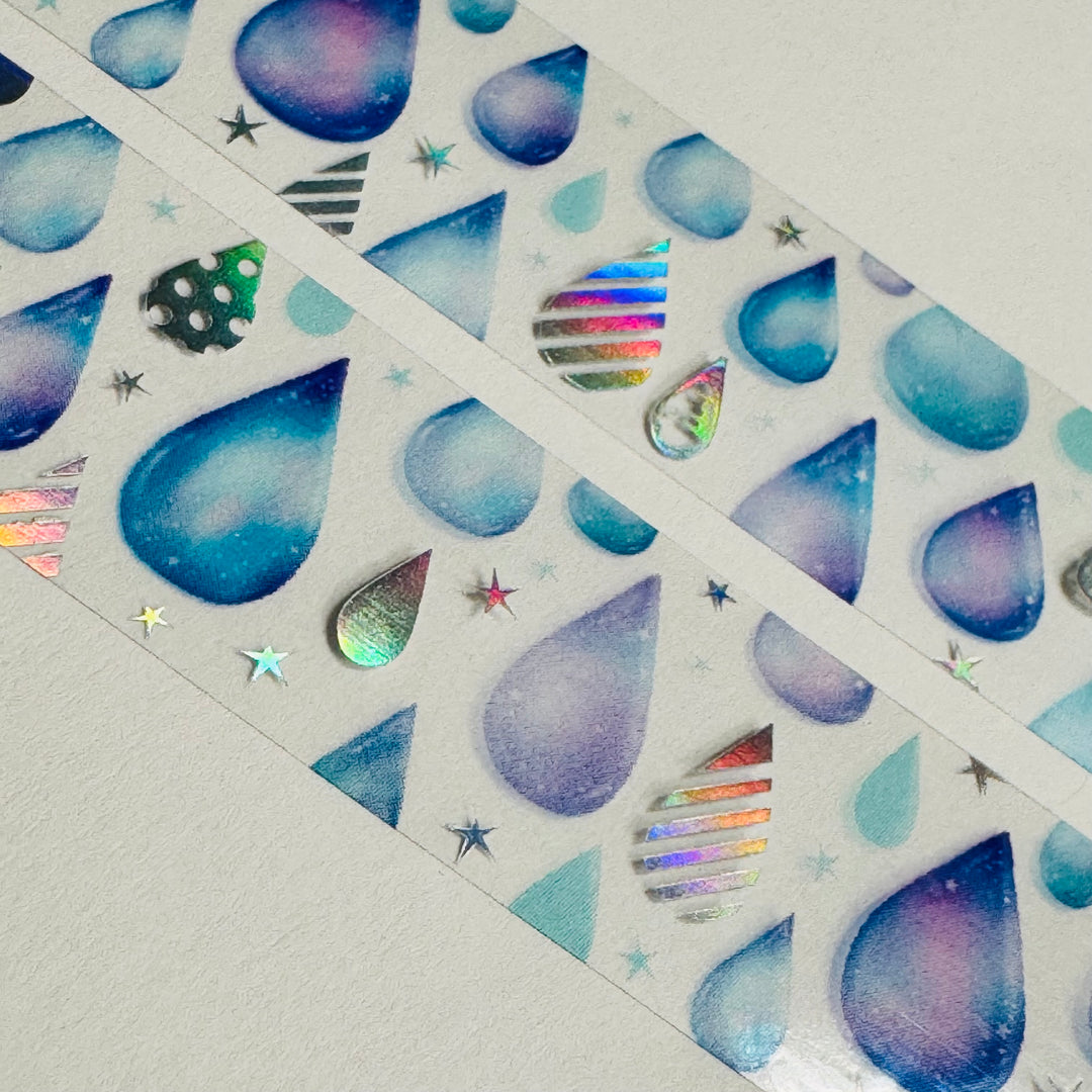 PRISM RAIN Drops Silver Foil World Craft PET Washi Tape ~ 1 Roll ~ 20mm x 5m (16 Feet)