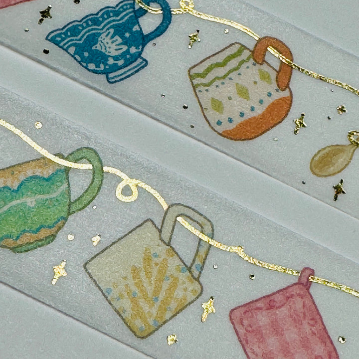 THIS LITTLE TEAPOT Gold Foil Washi Tape Designed By BGM ~ 1 Roll ~ 20mm x 5m (16 Feet)