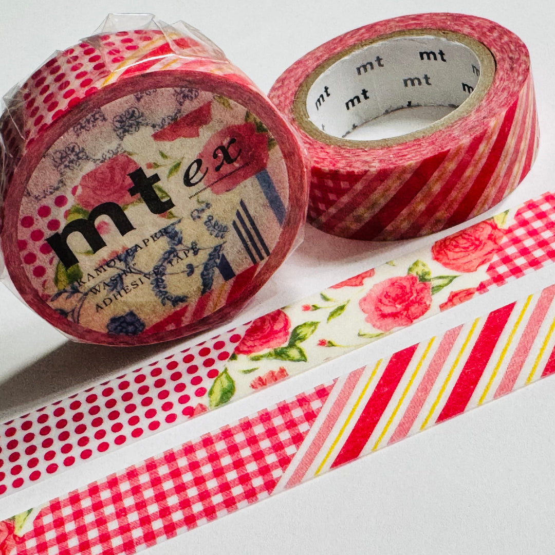 DENIM RED JEANS Flowers Mt Washi Tape - 1 Roll - 15mm x 10m (33 Feet)