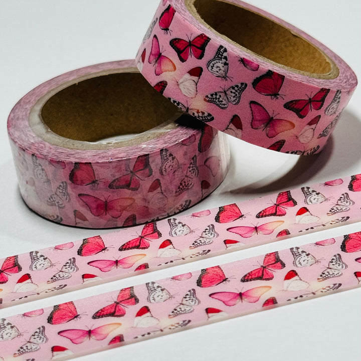 PINK KALEIDOSCOPE OF BUTTERFLIES Washi Tape - 1 Roll - 15mm x 10m (33 Feet)