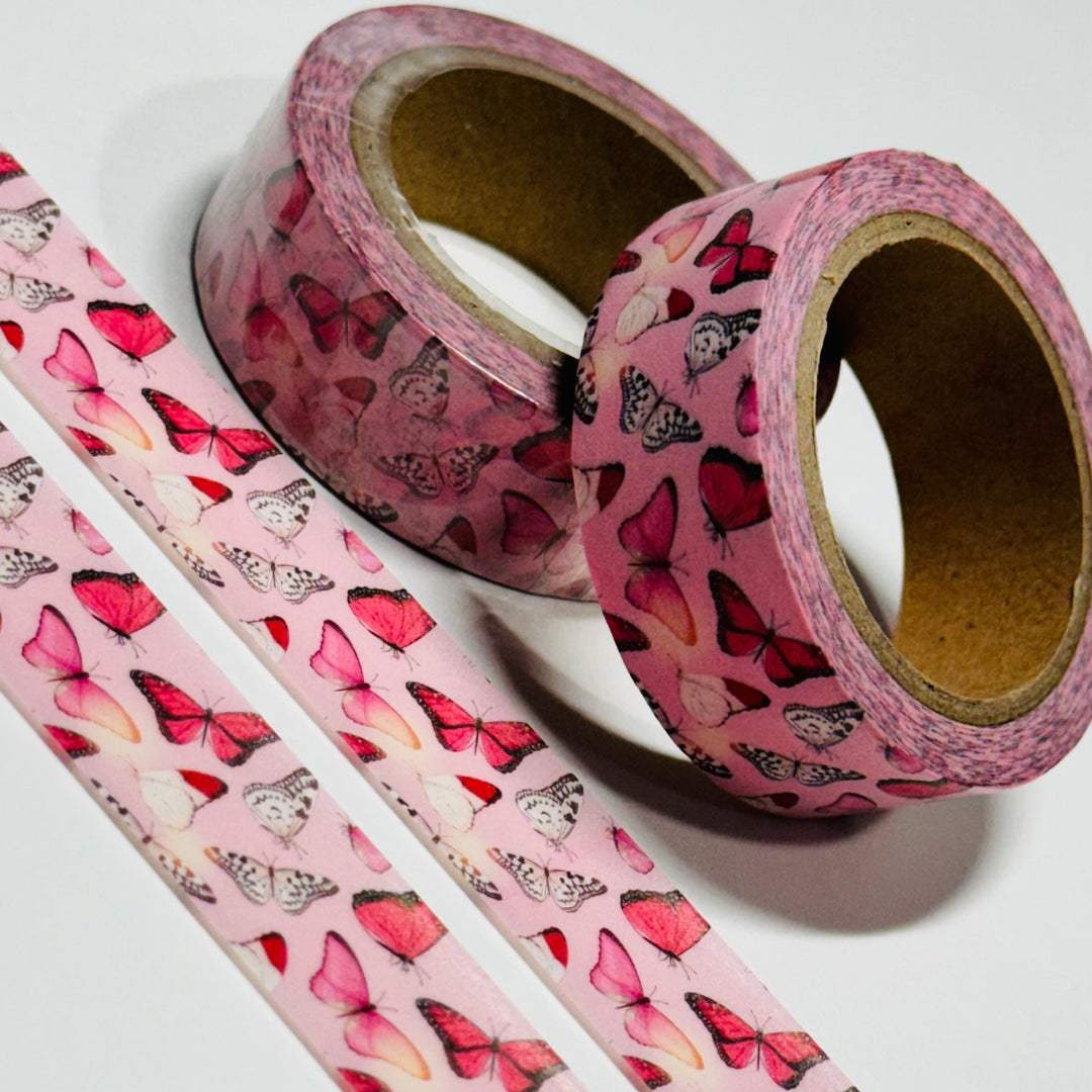 PINK KALEIDOSCOPE OF BUTTERFLIES Washi Tape - 1 Roll - 15mm x 10m (33 Feet)