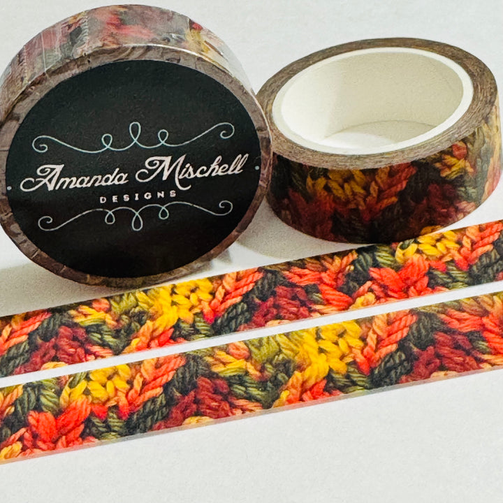 FALL KNITTED STITCHES In Red, Green & Orange Amanda Mischell Washi Tape ~ 1 Roll ~ 15mm x 10m (33 Feet)