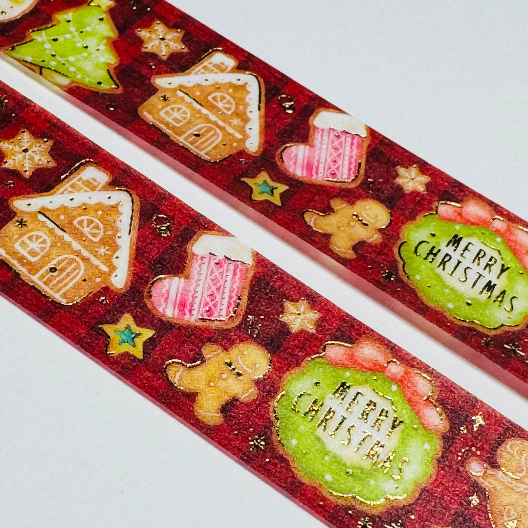 DECORATED CUT-OUT COOKIES  Christmas Saien Gold Foil Masking Washi Tape ~ 1 Roll ~ 20mm x 5m (16 Feet)