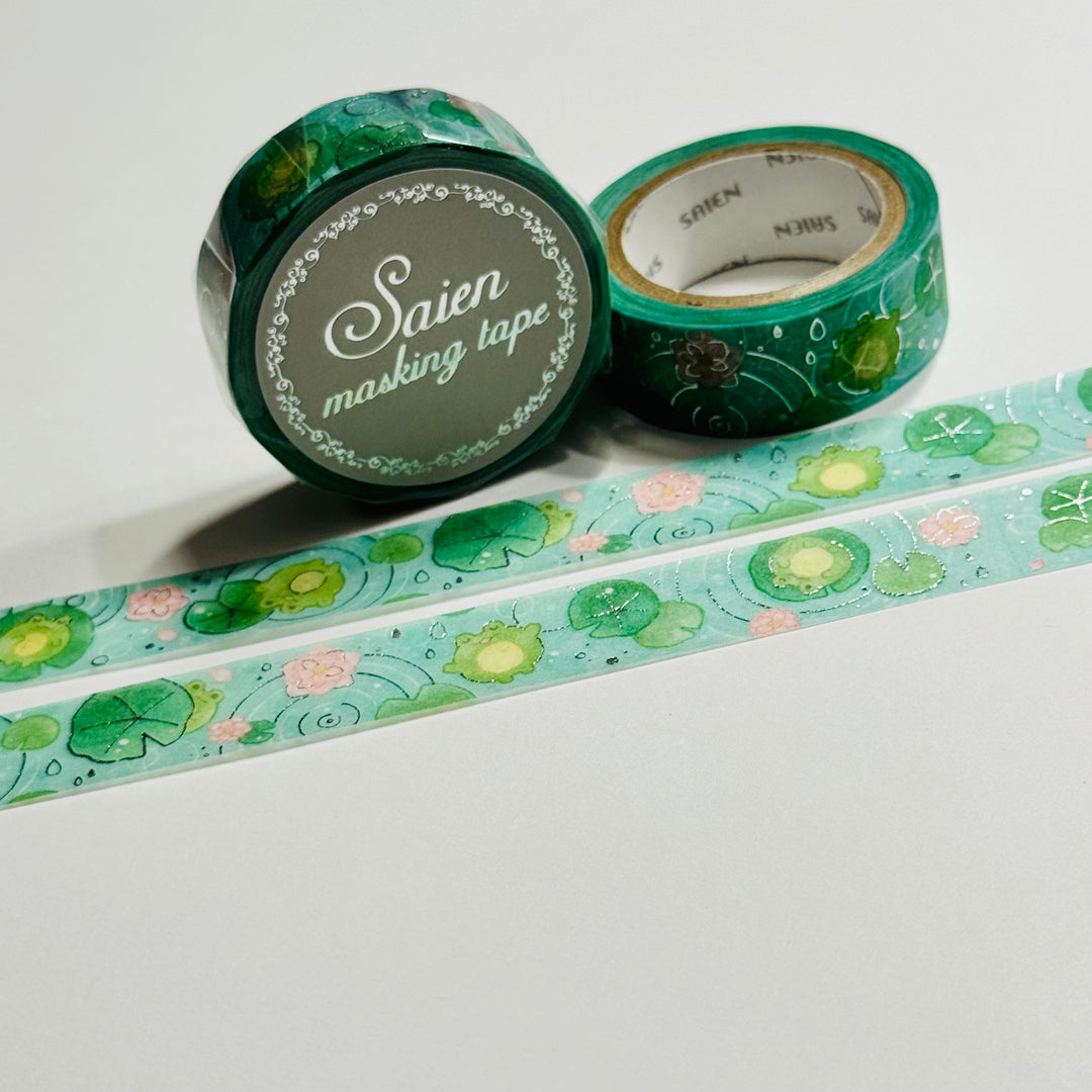 FLOATING FROGS On LILY PADS Saien Masking Washi Tape ~ 1 Roll ~ 15mm x 7m (23 Feet)