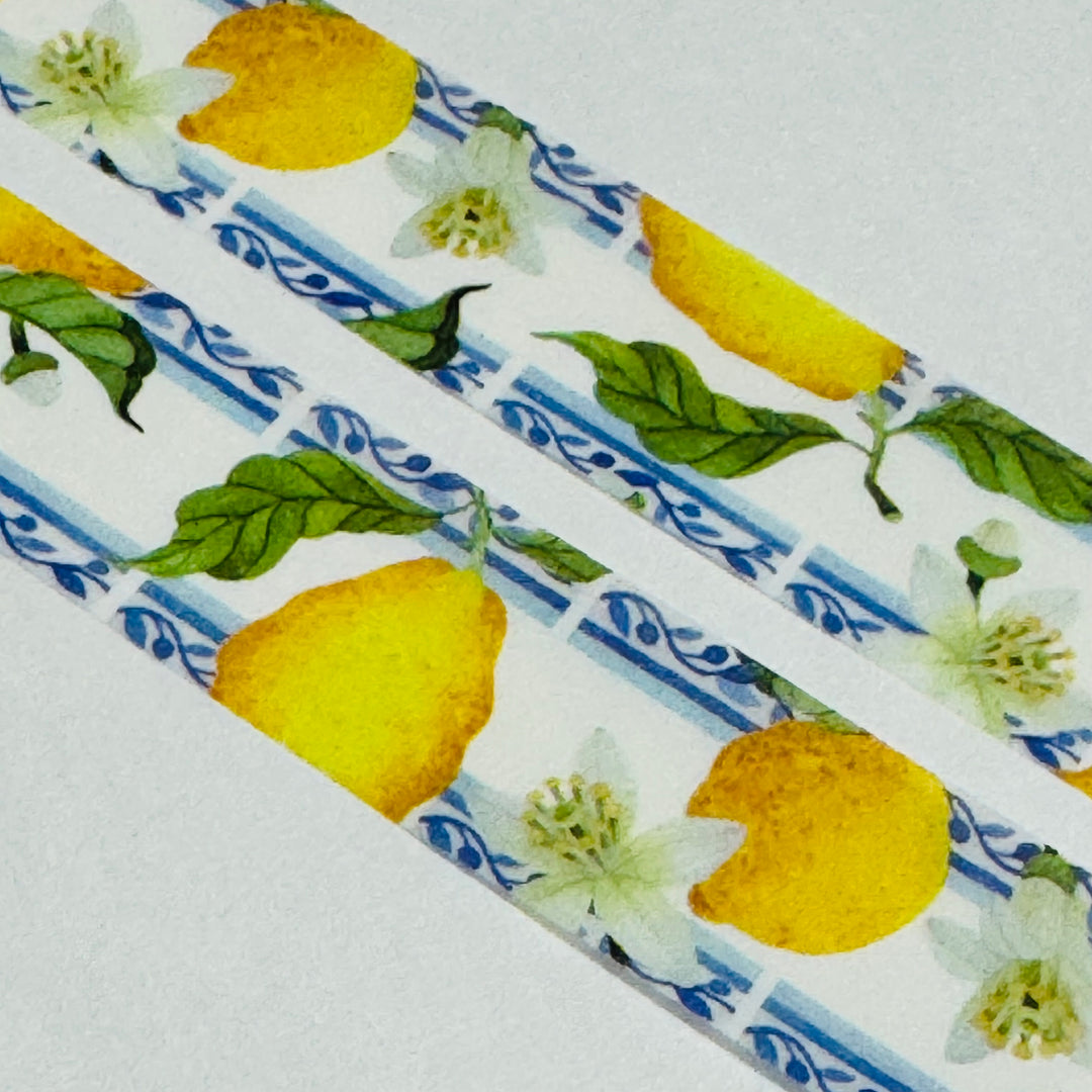 ITALIAN LEMON And BLUE Summer Vacation Washi Tape ~ 1 Roll ~ 15mm x 10m (33 Feet)