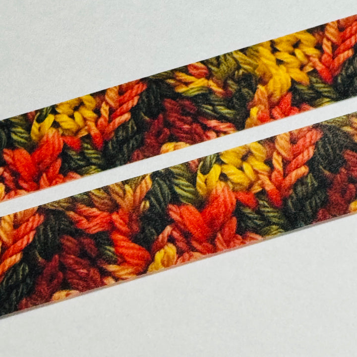 FALL KNITTED STITCHES In Red, Green & Orange Amanda Mischell Washi Tape ~ 1 Roll ~ 15mm x 10m (33 Feet)