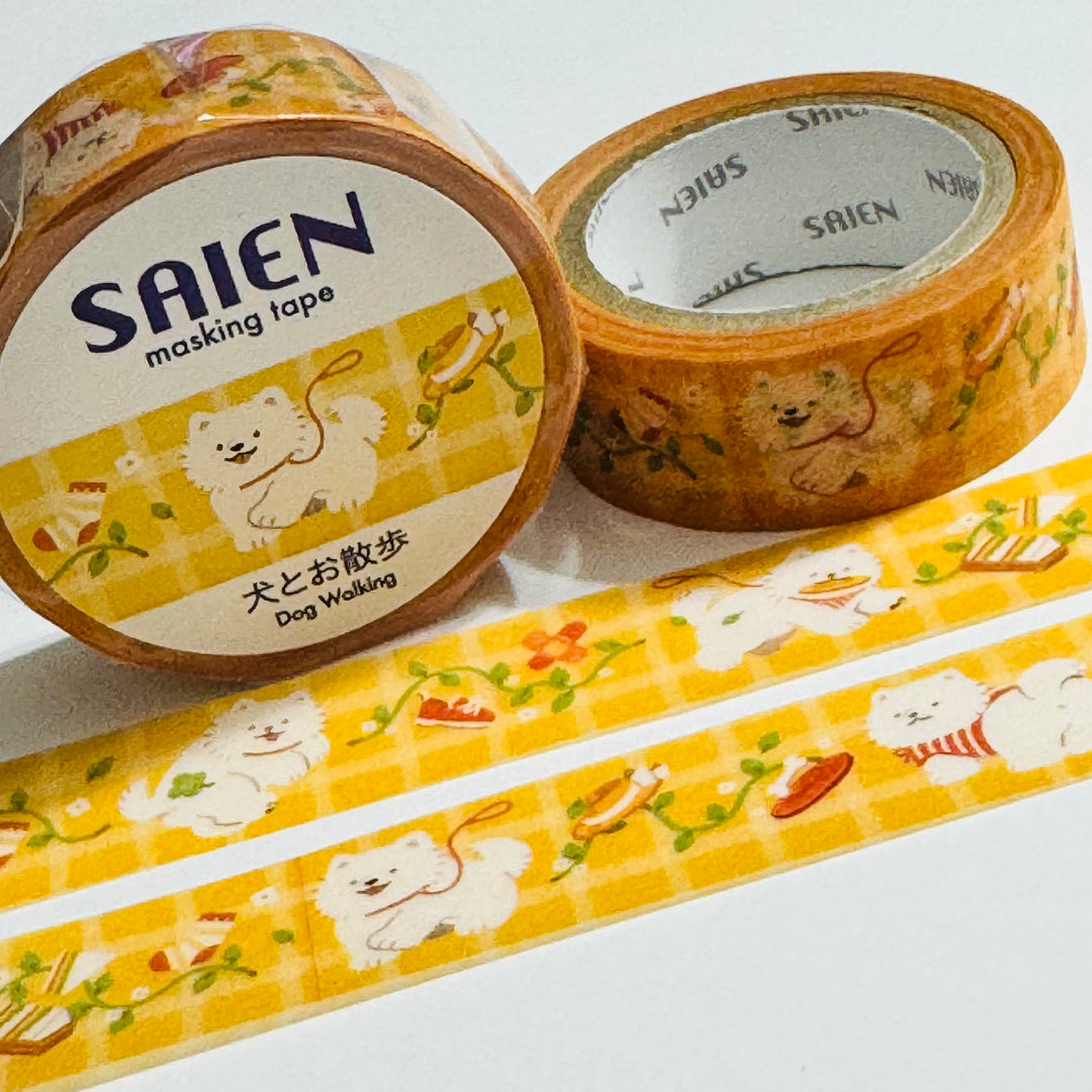PLAYFUL WALKING DOGS Saien Washi Tape ~ 1 Roll ~ 15mm x 7m (23 Feet)