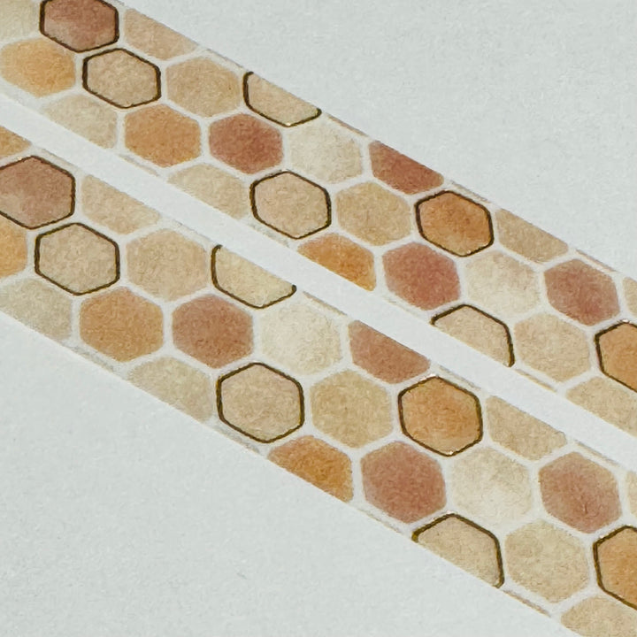 HONEY COMB Neutrals BGM Gold Foil Washi Tape ~ 1 Roll ~ 15mm x 5m (16 Feet)