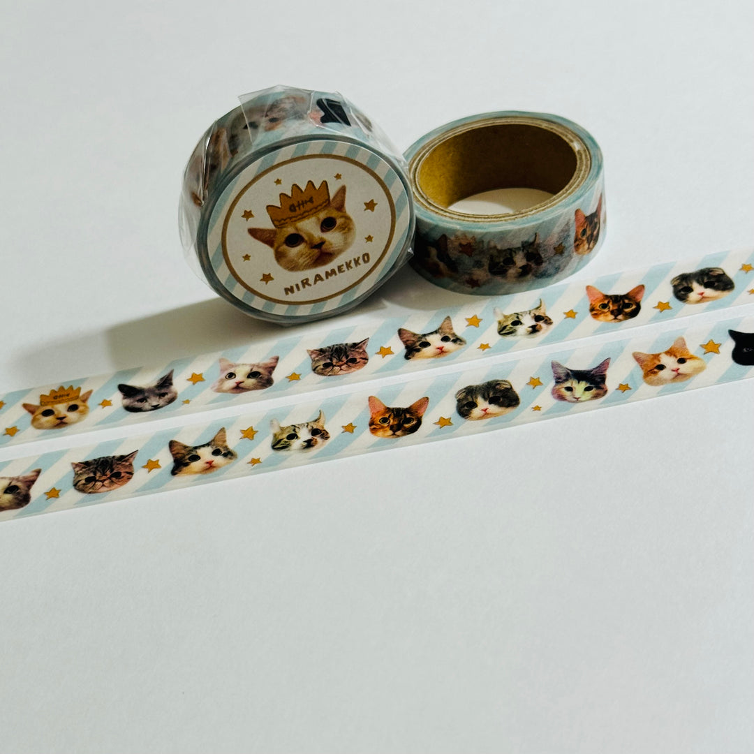 DANCING CAT HEADS Japanese Kitten Washi Tape ~ 1 Roll ~ 15mm x 5m (16 Feet)