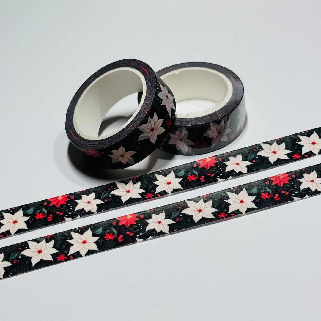 WHITE POINSETTIAS CHRISTMAS Washi Tape ~ 1 Roll ~ 15mm x 10m (33 Feet)