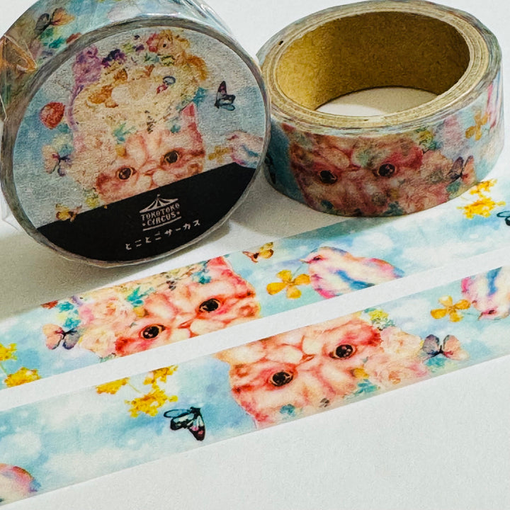 BIRDS TEASING The CATS Japanese Kitten Washi Tape ~ 1 Roll ~ 15mm x 5m (16 Feet)