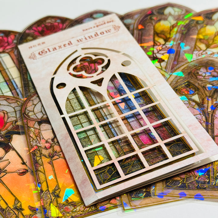 CATHEDRAL ROSE STAINED Glass Windows Gold Foil Peelable Stickers ~ 10 Large Stickers ~ 60-120mm