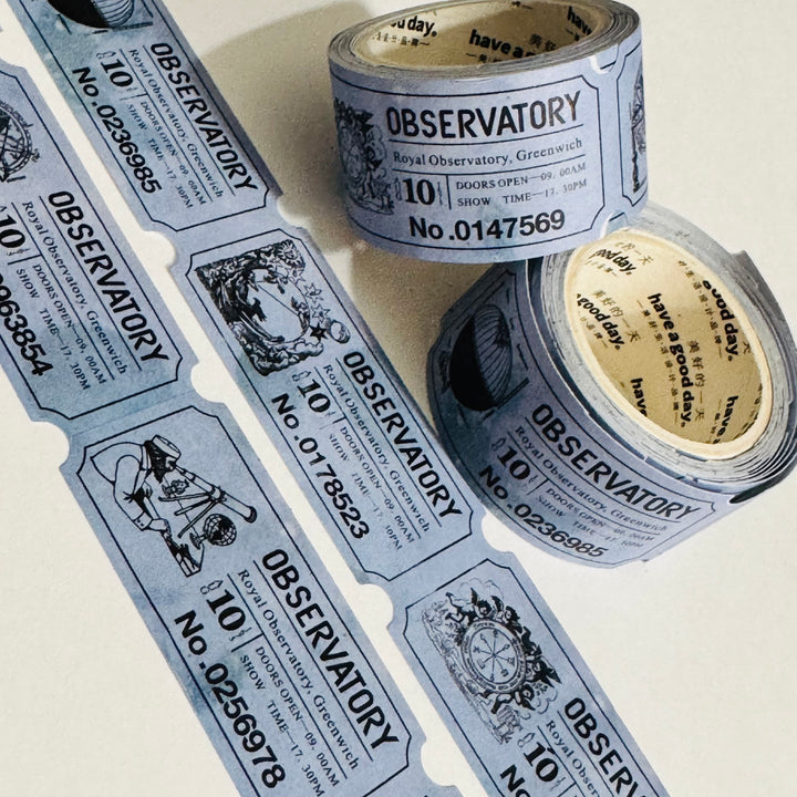 OBSERVATORY EXHIBITION ASTRONOMY Blue Kraft Tickets Washi Tape ~ 1 Roll ~ 25mm x 3m (10 Feet)