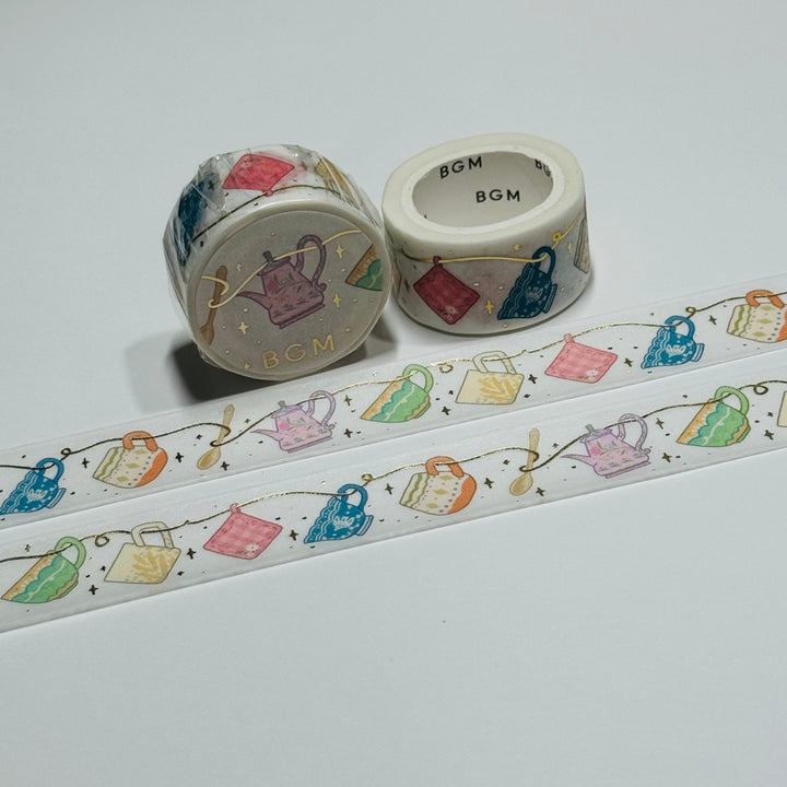 THIS LITTLE TEAPOT Gold Foil Washi Tape Designed By BGM ~ 1 Roll ~ 20mm x 5m (16 Feet)